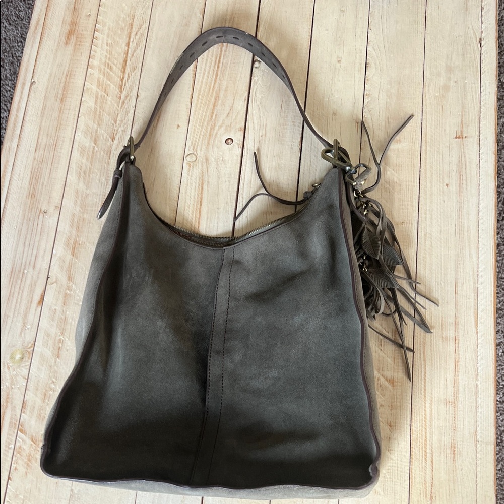 HOBO olive green Suede Hobo Bag